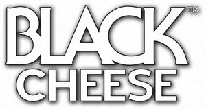 a black cheese logo on a white background