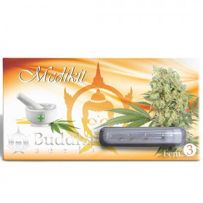 a package of medical marijuana sitting on top of a counter