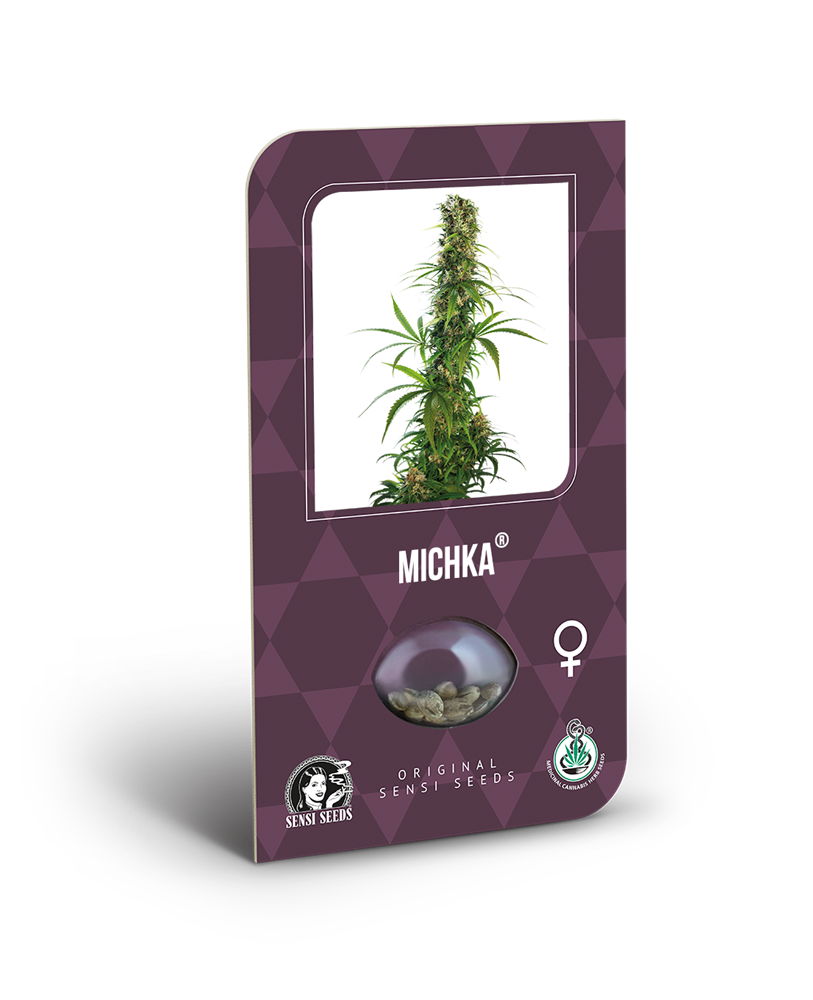 a purple box with a picture of a marijuana plant