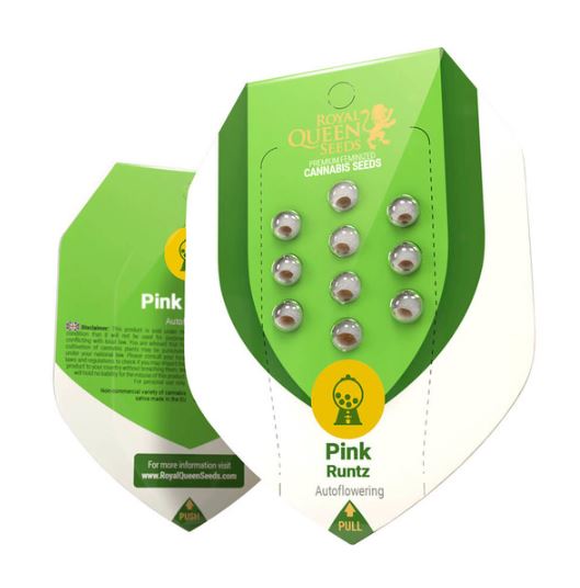 a green and white packaging for pink runtz