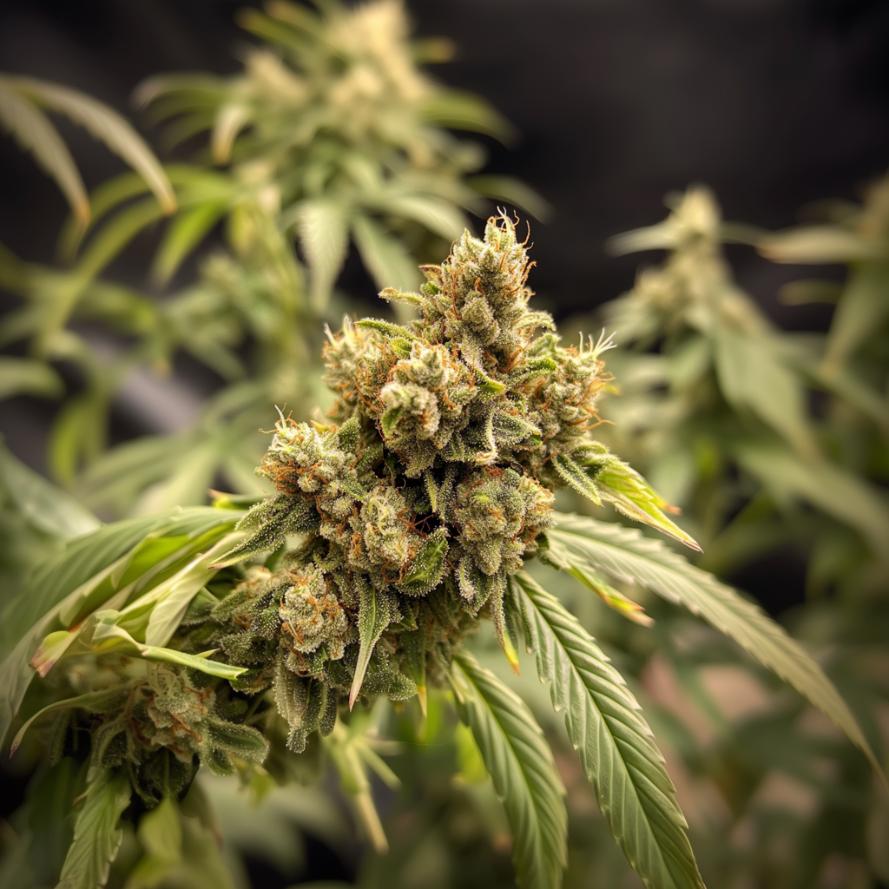 a close up of a marijuana plant in a field