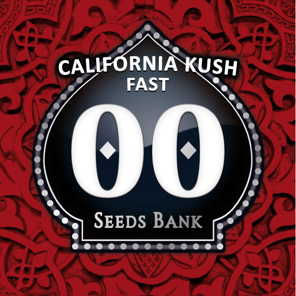 a red background with a sign that says california kush fast seeds bank