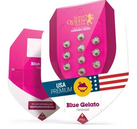 a package of blue gelato with a pink box