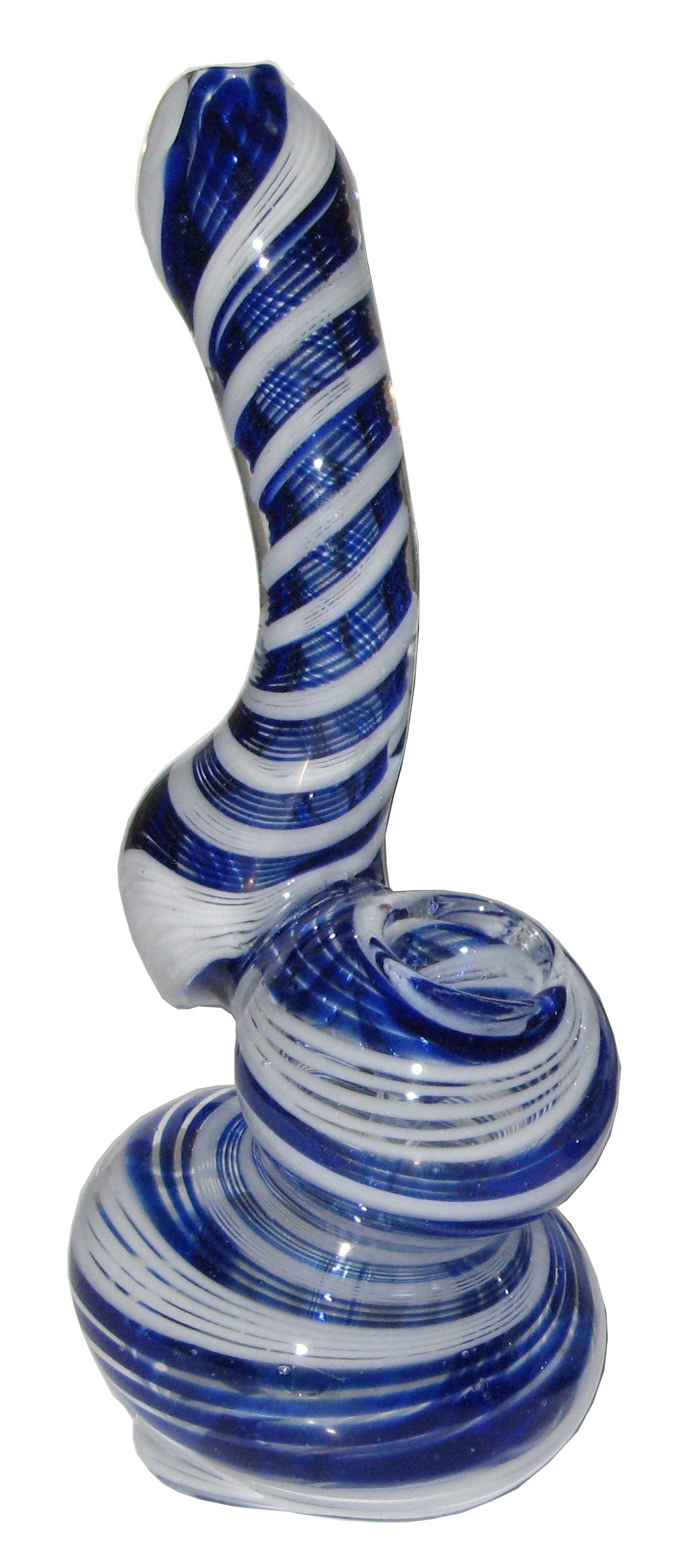 Glass Bubbler Pipe Small Blue & White Spirals 16cm
