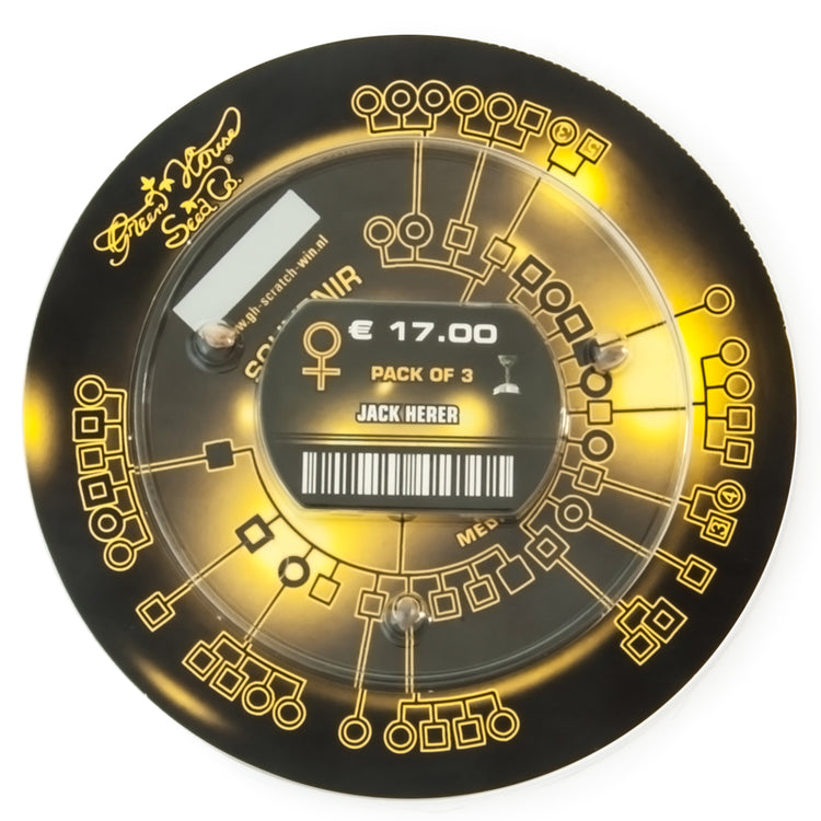 a black and gold clock with a barcode on it