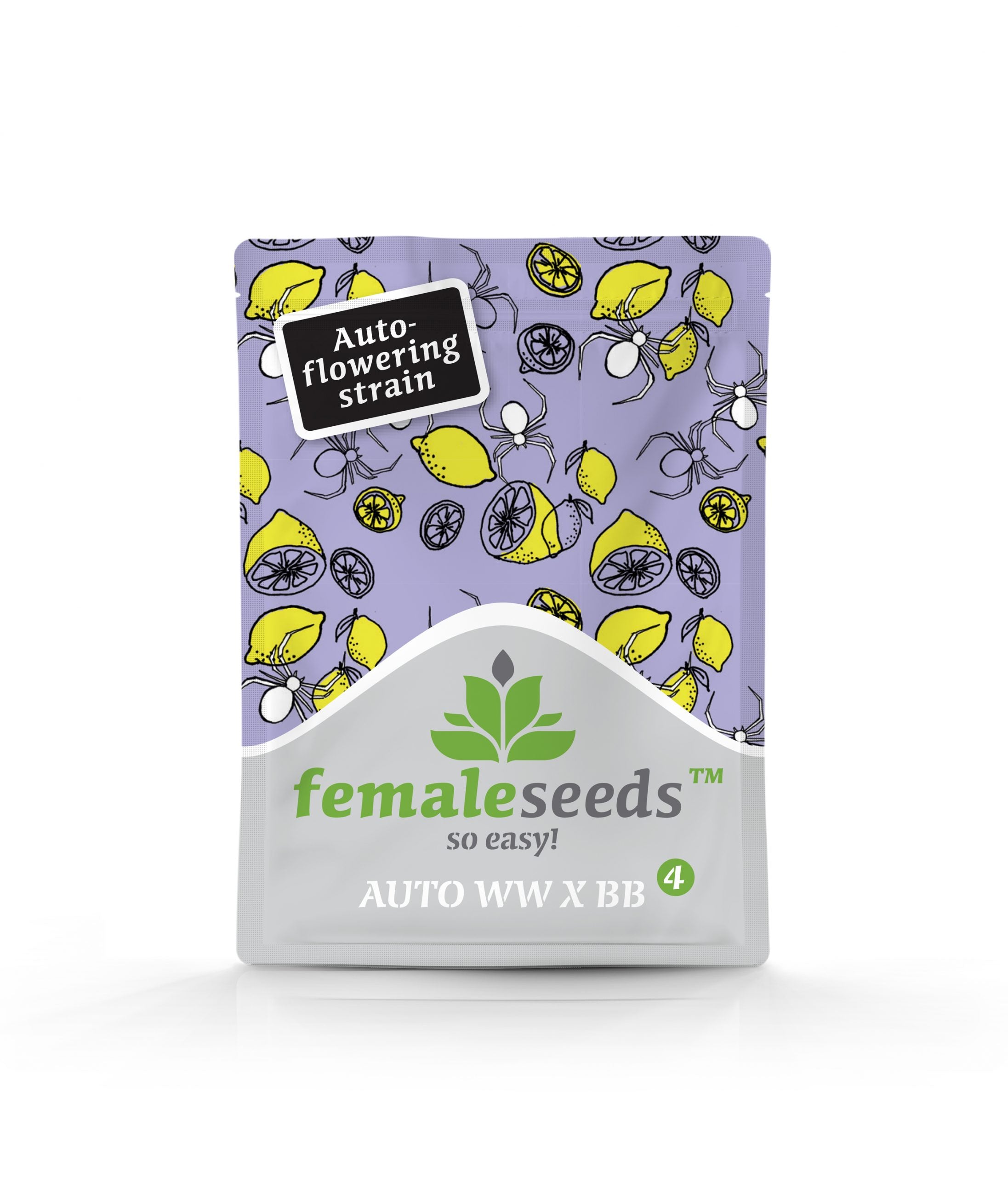 a packet of femal seeds on a white background