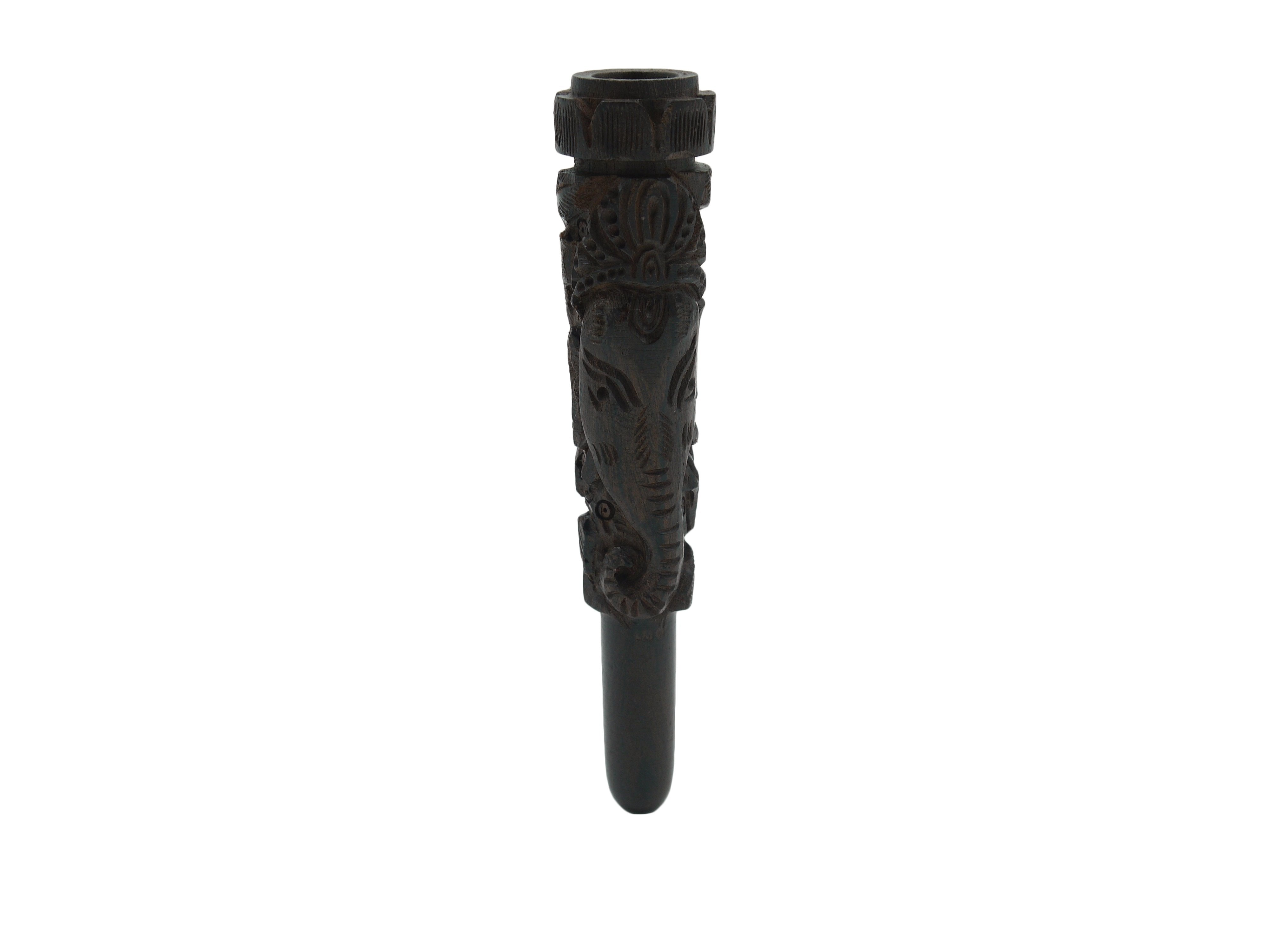 6" Wood Chillum with Ganesh Carving