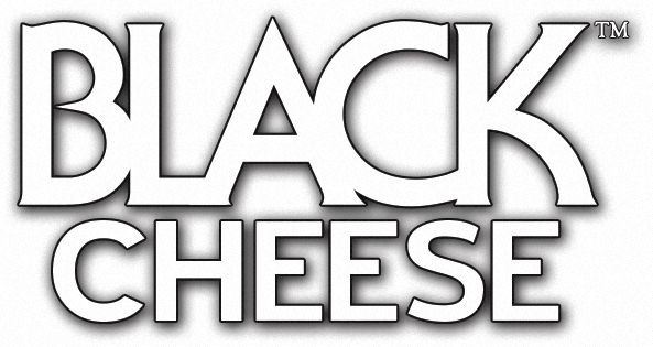 a black cheese logo on a white background