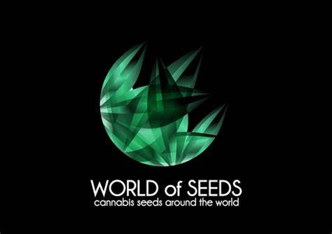 a black and green logo with the words world of seeds