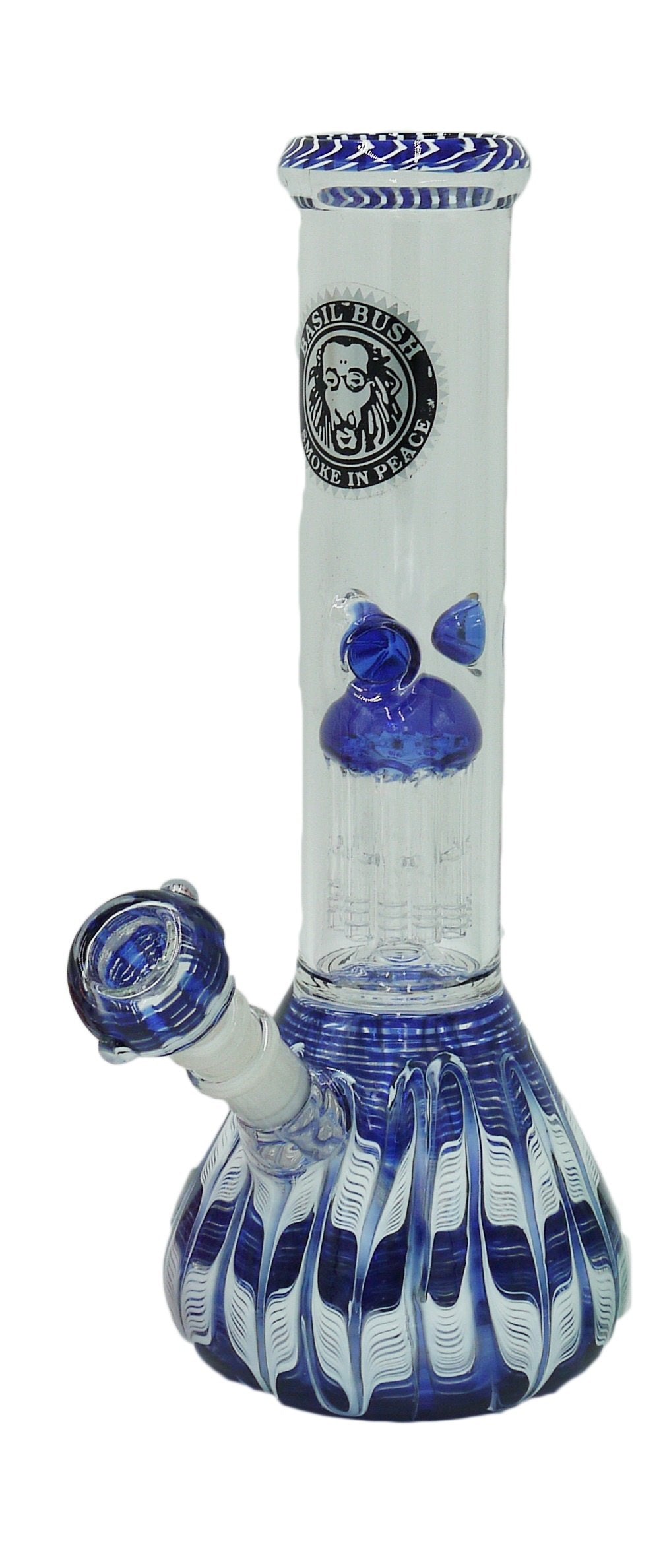 Glass 30cm Ice 10 Finger Percolator Bong Blue & White