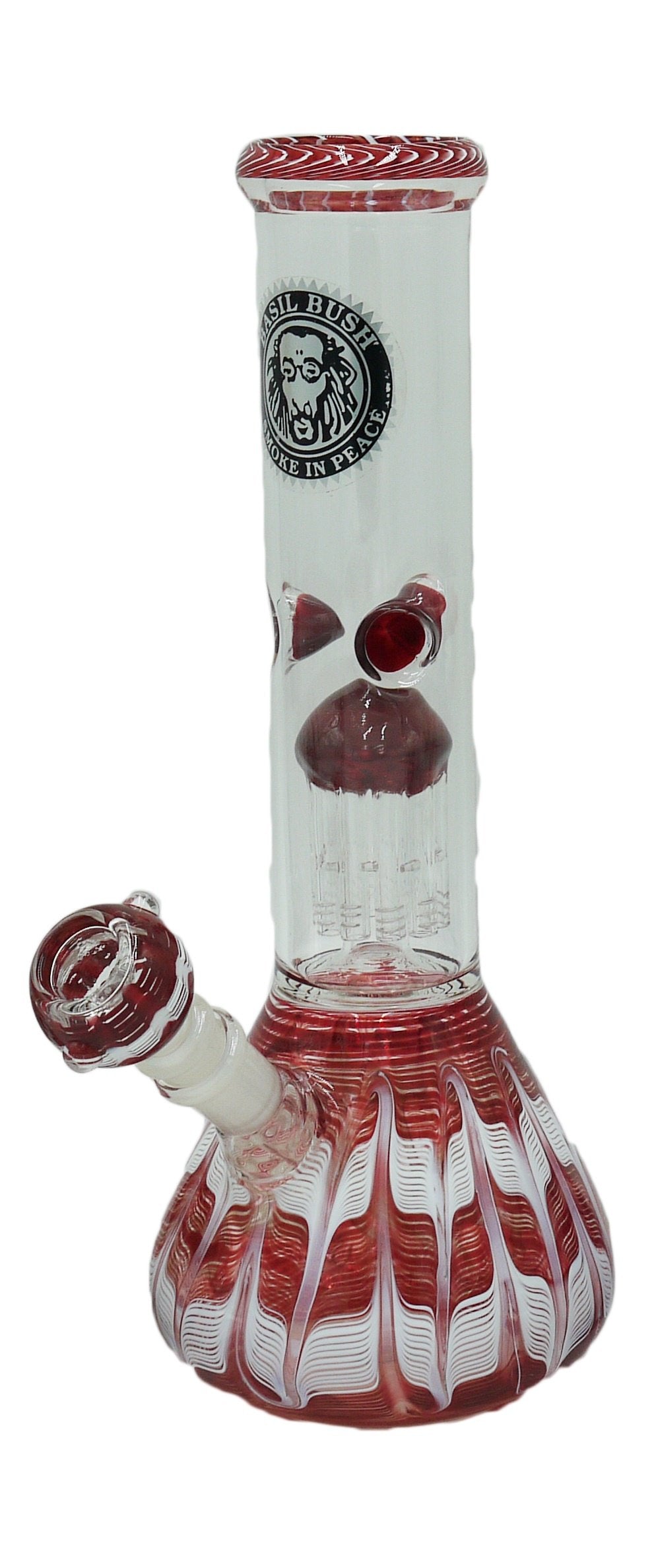 Glass 30cm Ice 10 Finger Percolator Bong Red & White