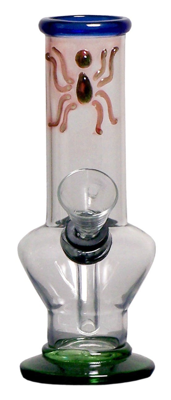 Coloured Glass Mini Bong with Glass Stem & Bowl 13cm (Spider)