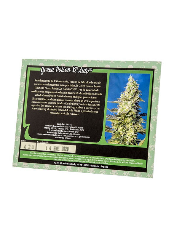 the back of a package with a picture of a marijuana plant