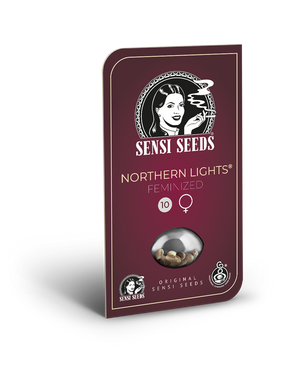 a packet of northern lights feminizer on a black background