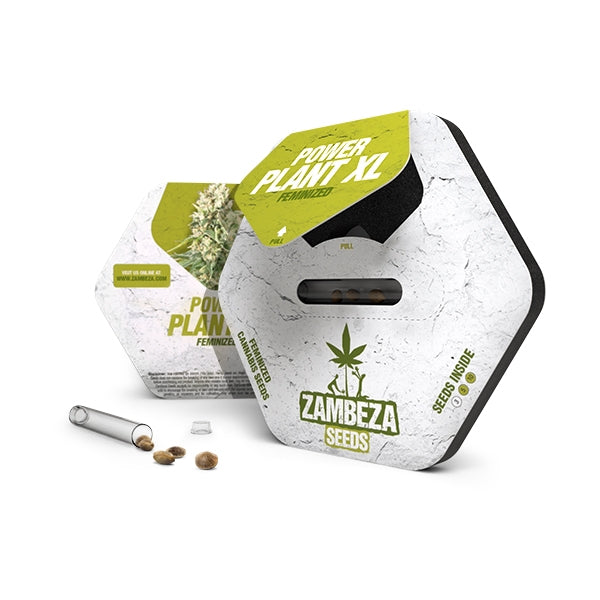 a white box with a marijuana plant inside of it