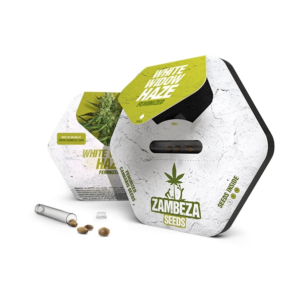 a white box with a marijuana leaf inside of it